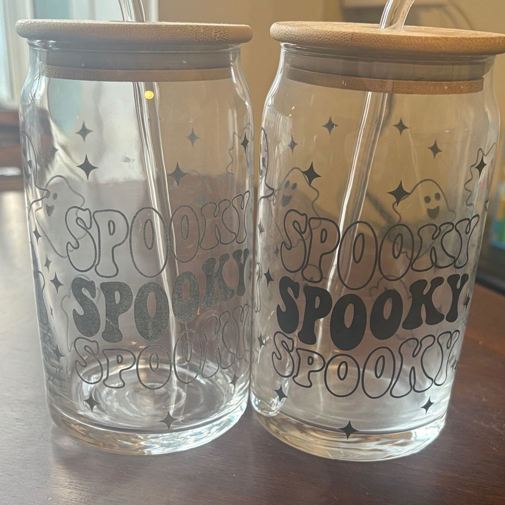 Spooky Glass Tumblers with Bamboo Lids